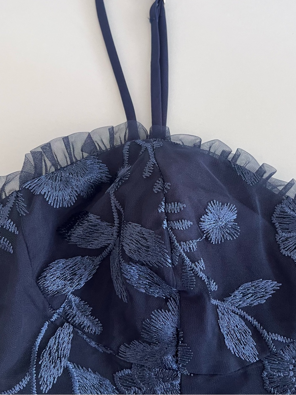 Lulu’s Navy Floral Embroidered Mesh Midi Dress M - Picture 12 of 13